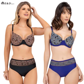 Z&D Lingerie Biquini Conjunto Plus Size Com Aro e Bojo Calcinha Cintura Alta Shortinha B6815
