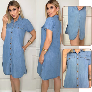 Chemise Vestido Jeans Feminino Casual tencel