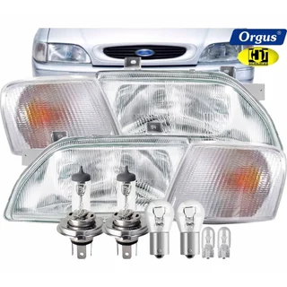 Farol Escort Europeu 1993 1994 1995 1996 Sapão Original Orgus Lente De Vidro com Seta Cristal e Lâmpadas Halógenas