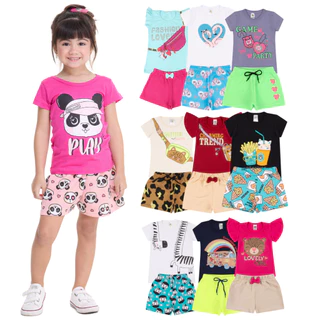 Kit Sortido 20 Peças de Roupas Infantil Menina (10 Camisetas + 10 Bermudas) Kit 10 Conjuntos Menina