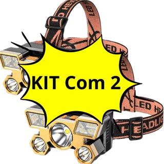 KIT COM 2 Lanternas De Cabeça MAIS FORTE 5 LED Super Brilhante À Prova D 'Água USB Recarregável 4 modos MTK80 (CR)