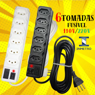 RÉGUA DE TOMADAS MODELO FILTRO DE LINHA FUSÍVEL ANTI CURTO ELÉTRICO EXTENSÃO ELÉTRICA material pvc