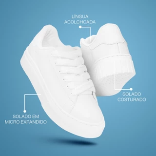 Tênis Feminino Casual Despojado Moda Sapatos Branco Menina 34 ao 39