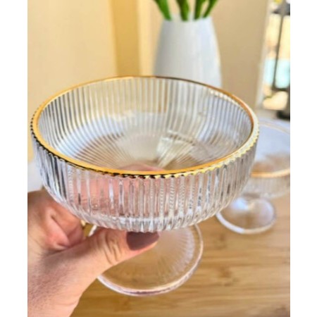 Conjunto De 6 Tacas Borda Dourada Vidro Sobremesa Graffiato 310ml