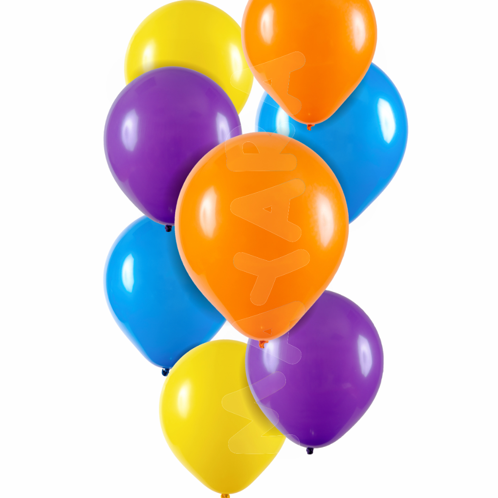 100 Balões - 8 Polegadas Bexigas 4 Cores Azul Amarelo Roxo e Laranja ...