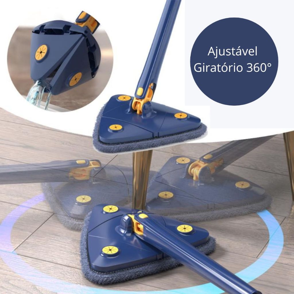 Mop De Limpeza Pesada Esfregão Triângular Ajustável Giratório 360° Cabo Extensor Faxina Casa Escritório Banheiro Parede Piso Teto