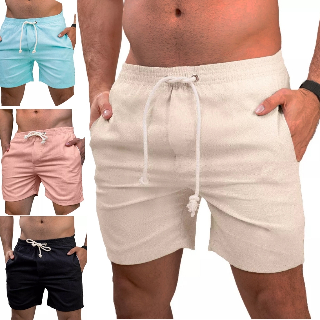 Short de Linho Mauricinho Premium Bermuda Leve de Alta Qualidade Moda Praia Barato