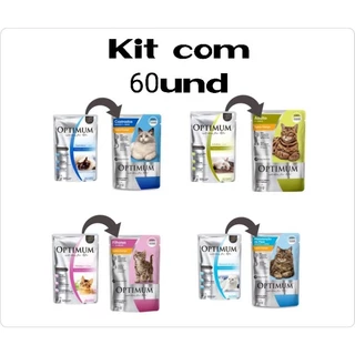KIT 60 SACHÊS OPTIMUM GATO - SABORES: FRANGO/CARNE/SALMÃO 85G
