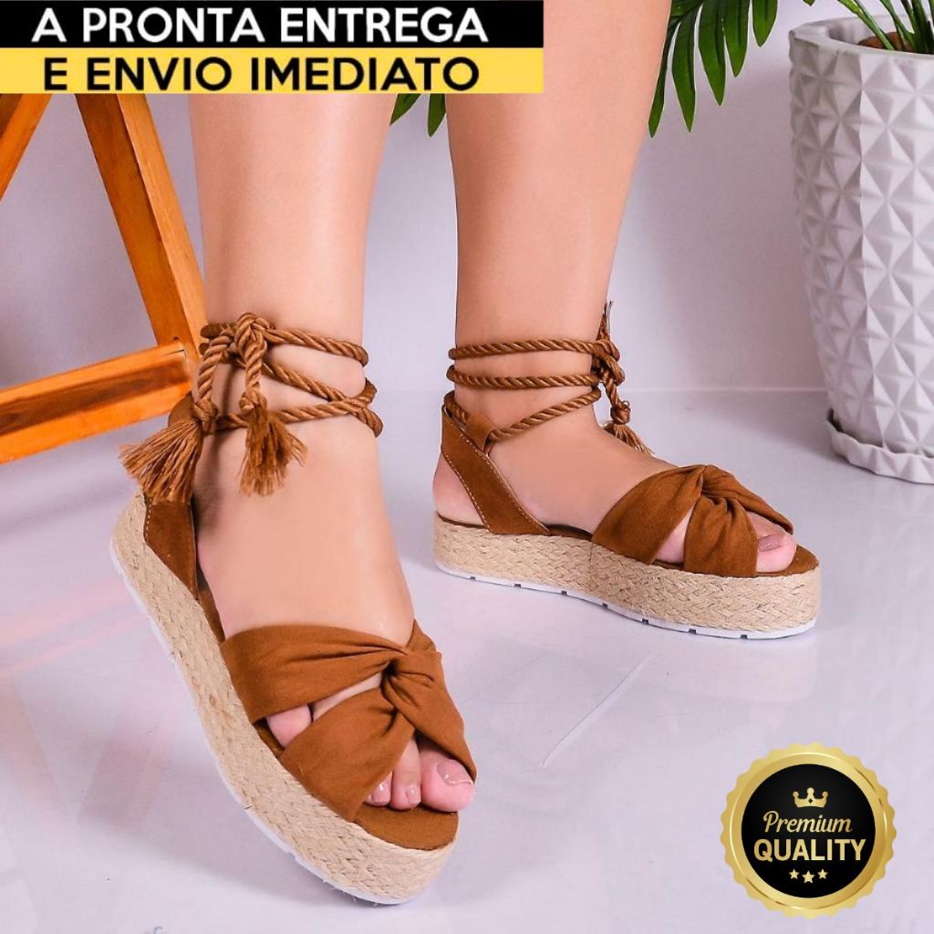 Sandalia Feminina Plataforma Amarrar Cordinha Camila Original