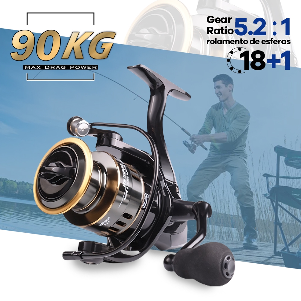 90kg Max Arraste Molinete De Pesca De Metal EVA HE2000-7000 Cana Em Água Salgada.