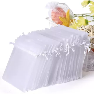 Kit 100 Saquinhos Saco Organza Branco Lembrancinha Natal Jóia Festa Casamento