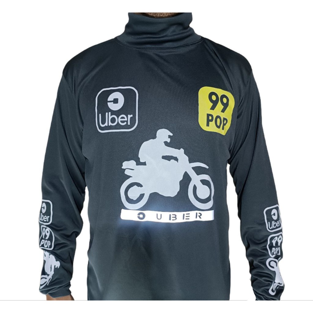 Camiseta uber moto 99 pop camisa manga longa gola alta com refletivel ...
