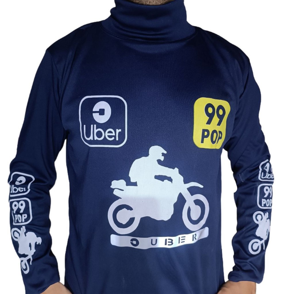 Camisa uber moto blusa 99 pop camisa manga longa gola alta azul ...