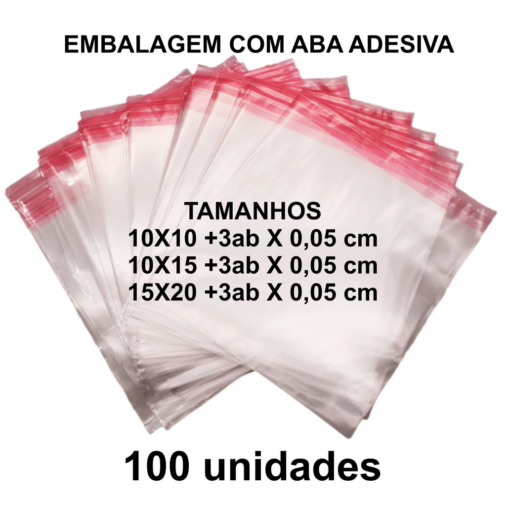 100un Saco Transparente Adesivado Plástico Com Aba Adesiva | Shopee Brasil