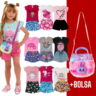 Kit 10 Peças Roupa + 1 Bolsa Infantil Juvenil Menina Verão 1 a 16
