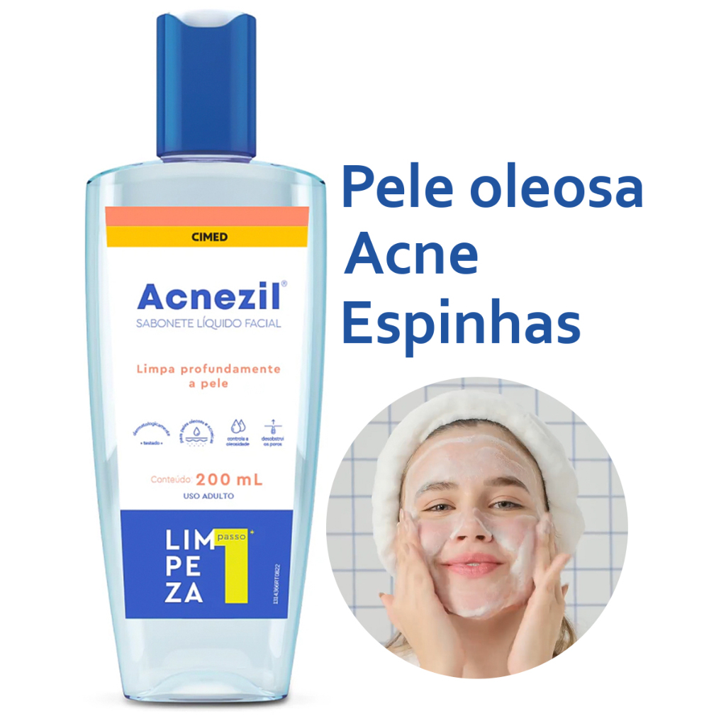 Sabonete Líquido Facial Acnezil Pele Oleosa Acne Espinha 200ml Cimed ...