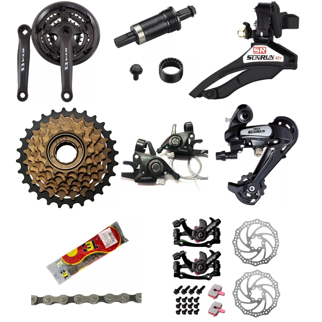 Kit Grupo Relação Completa Bike 21 Marchas 7v Com Freio á Disco e Mudadores Aro 26 e 29