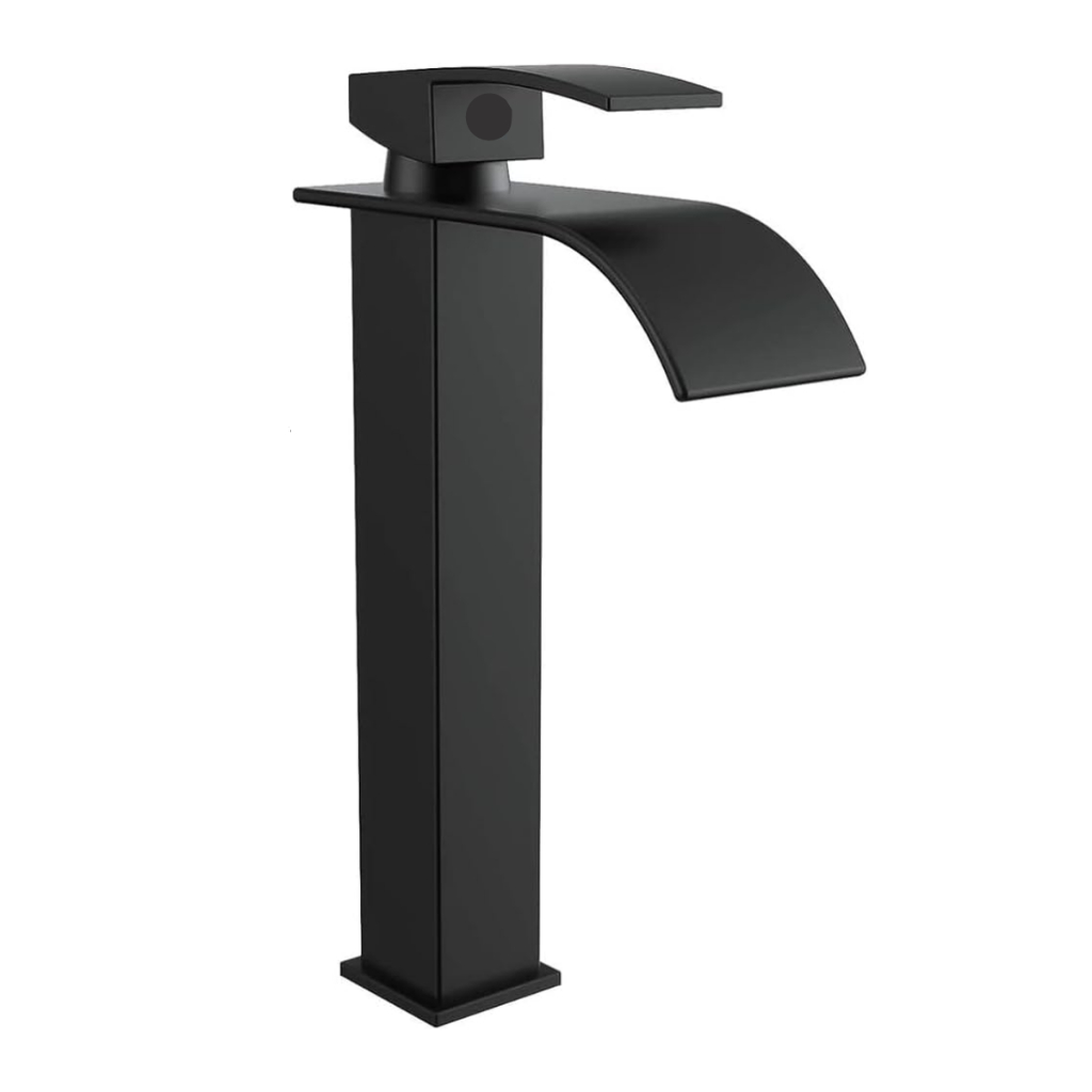 Torneira Banheiro Cascata Alta Metal Inox Monocomando Preta Fosco 30cm
