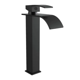 Torneira Banheiro Cascata Alta Metal Inox Monocomando Preta Fosco 30cm