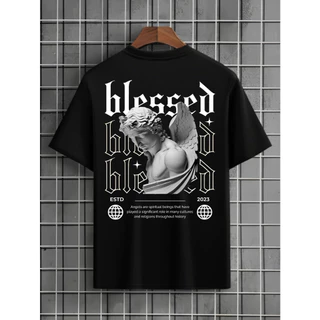 Camisa Masculina Blessed 100% Algodão Penteado 30.1 Camiseta Streetwear Manga Curta