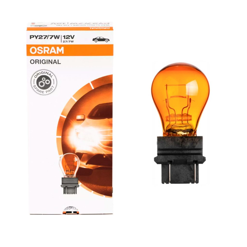 Lampada Ambar PY27/7W 2 Polos Osram Original Line 3757AK Base Plástica ...