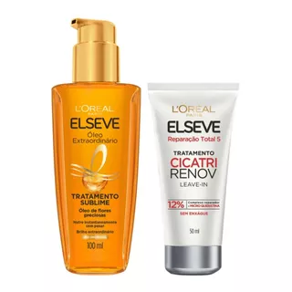 Kit Leave-in de Tratamento Cicatri Renov 50ml + Óleo Extraordinario para Cabelos Elseve Loreal Paris 100ml