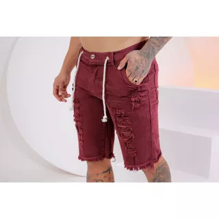 Bermuda Jeans Masculina Destroyed com Lycra Ultima Moda Para Homens Estilosos