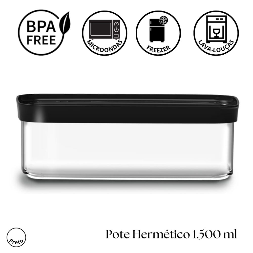 Potes Herméticos para Frios, Grãos, Saladas e Alimentos 1500ml Helsim