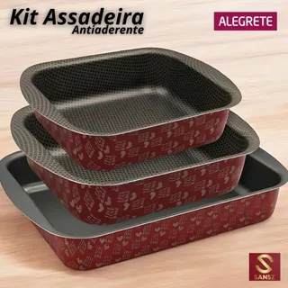 OFERTA!! Kit 3 Assadeiras SUPER Antiaderentes - Vermelha ALEGRETE