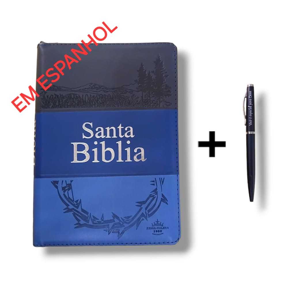 SANTA BIBLIA COM CONCORDÂNCIA - REINA VALERA - ESPANHOL - Capa TRIOTONE AZUL com Zíper
