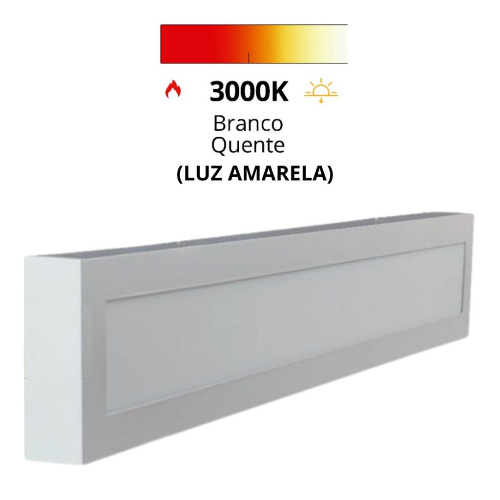 Plafon Sobrepor Retangular 120x10cm 36w Branco Quente (luz amarela) Bivolt - DEMI