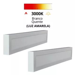 Kit 2 Plafon Sobrepor Retangular 120x10cm 36w Branco Quente (luz amarela) Bivolt - DEMI