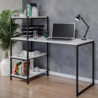 Escrivaninha Industrial Home Office Mesa Com Prateleiras Estrutura em Aço - LH Móveis