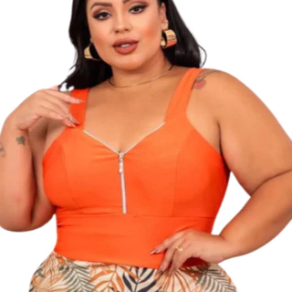 Blusa cropped feminino plus size GG suplex 46 a 50 modelo curve com ziper