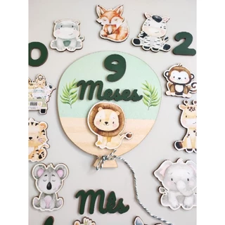 Kit mêsversário Menino Balão Safári Bichinhos 25 peças MDF em Oferta na Shopee