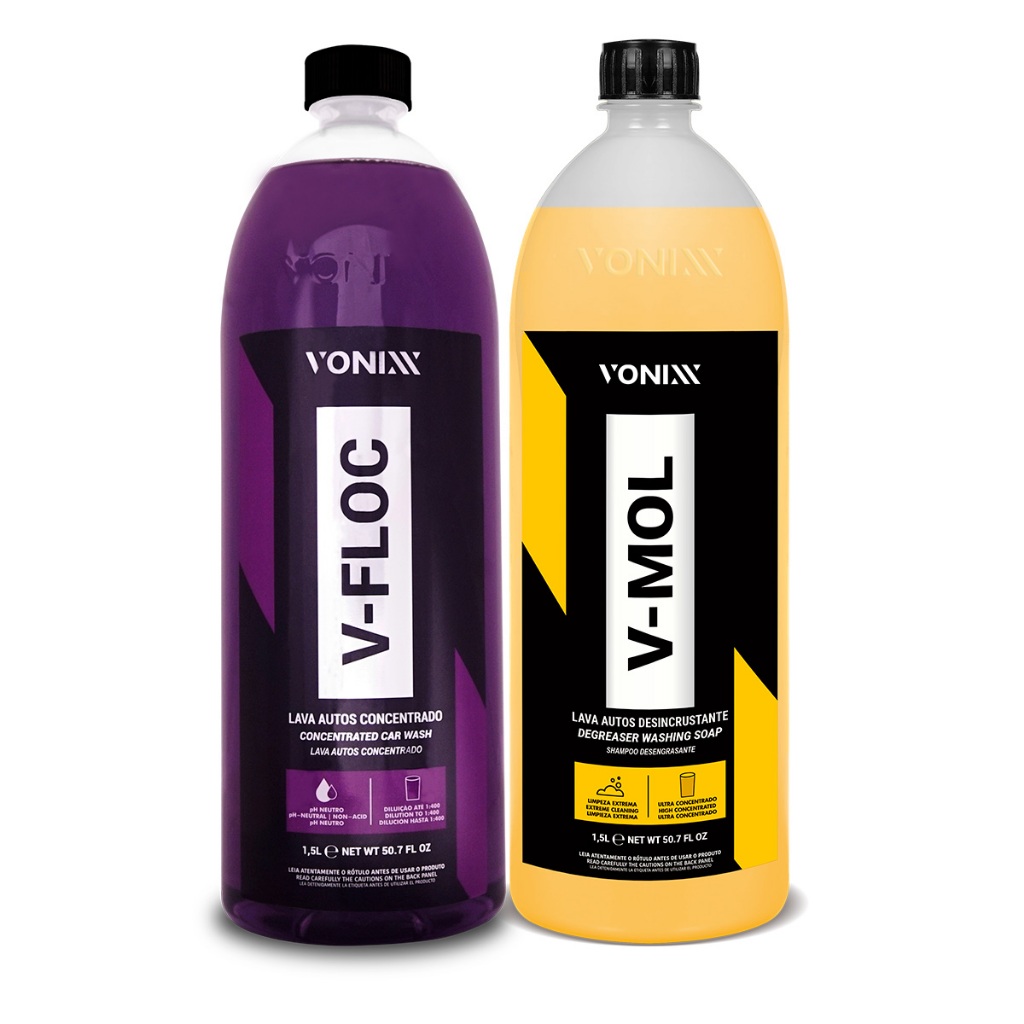 Kit shampoo v-floc 1,5l + v-mol 1,5l Lava Autos Desincrustante vonixx