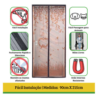 Tela Mosquiteira Magnética Porta 90x215cm Marrom FortMesh