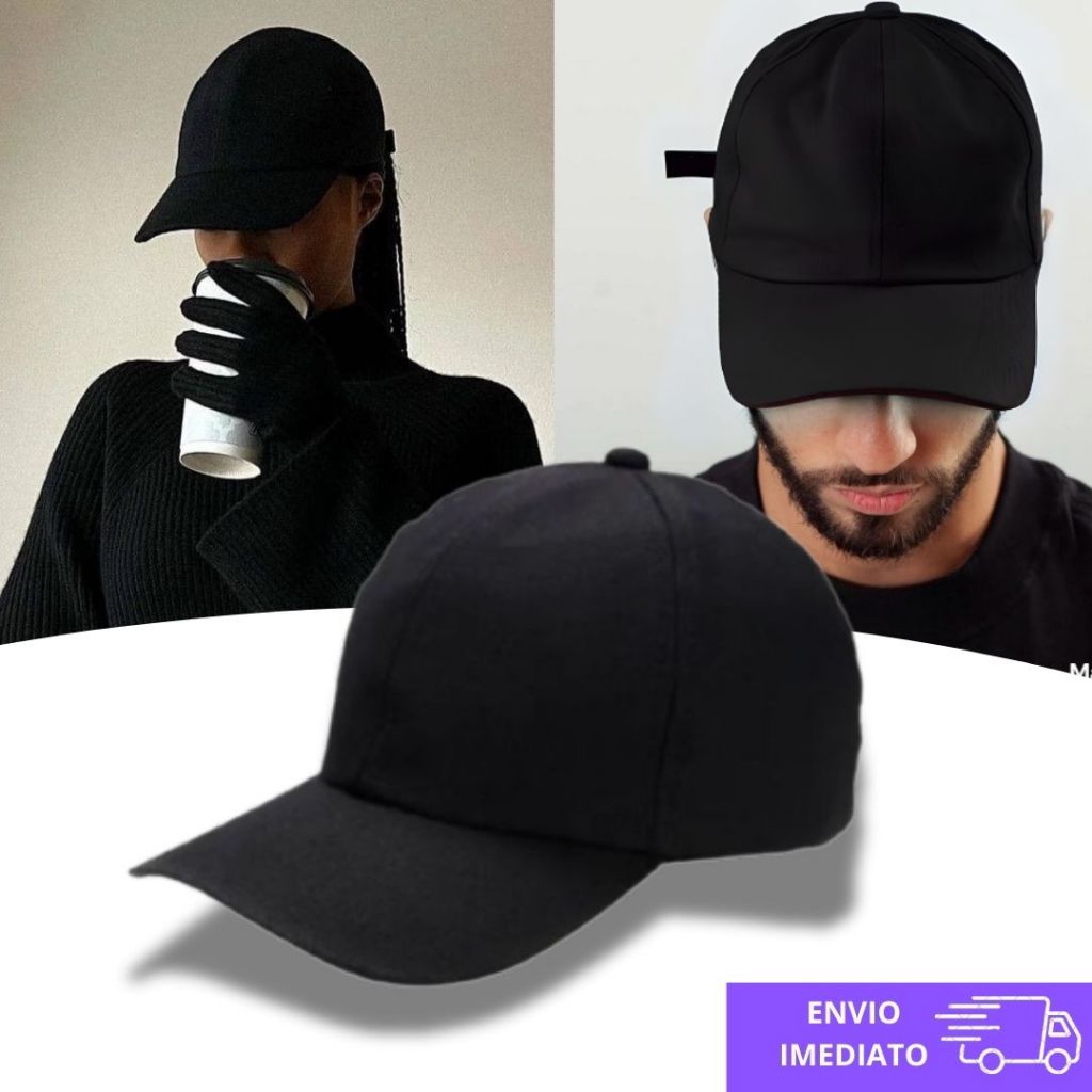 Boné Preto Básico Liso Simples Aba Curva Unissex Para Treino Corrida ...