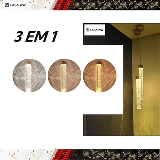 Luminária Pendente Lustre tubo bolha Empire 30 3 cores em 1 cristal