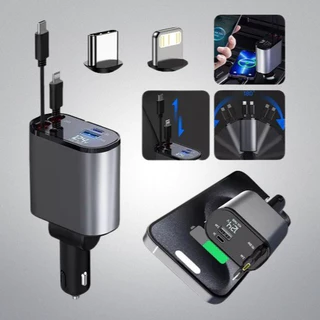 Portátil 4-Em-1 Carregador De Carro Universal Cabo Usb Display Digital Retrátil Adequado Para Telefones Celulares Iphone