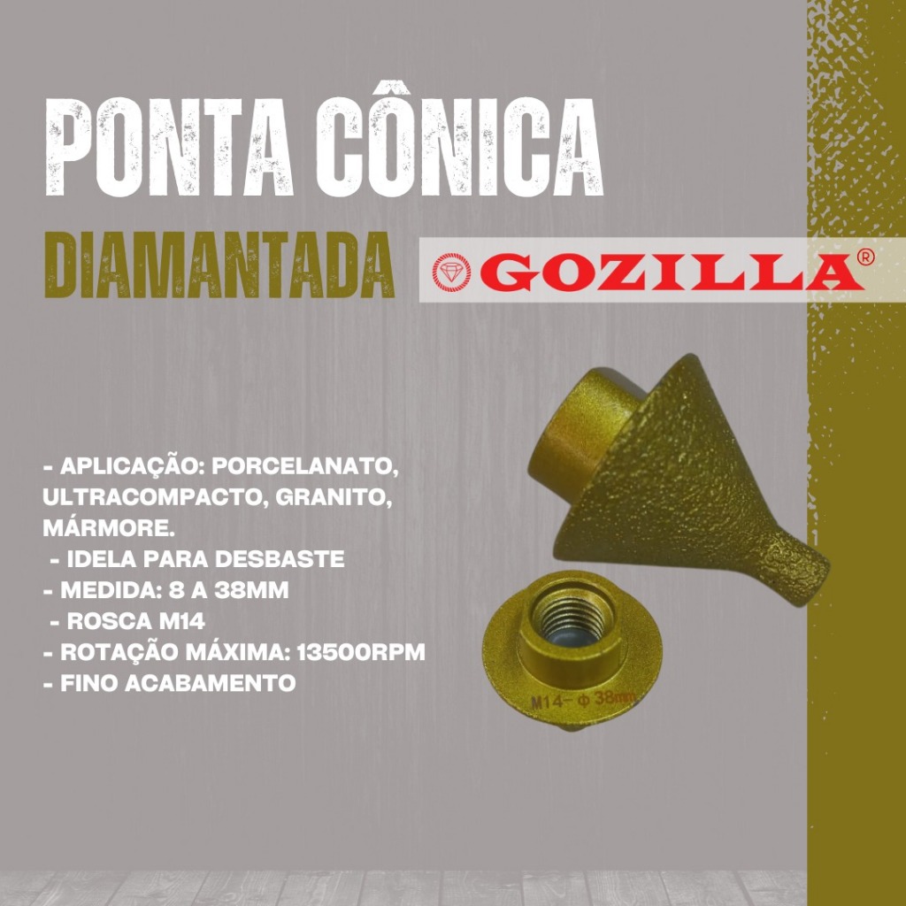 Ponta Cônica Chanfro Diamante M14 Esmerilhadeira Porcelanato, ultracompacto, lamina