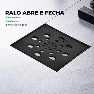 Ralo Banheiro Quadrado Abre e Fecha 10x10 Preto Evita Insetos e Odor