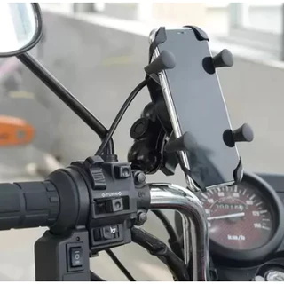 Suporte de Celular com Carregador 2.4a USB Garra para Moto Fixação no Retrovisor ou Parafuso do Guidão