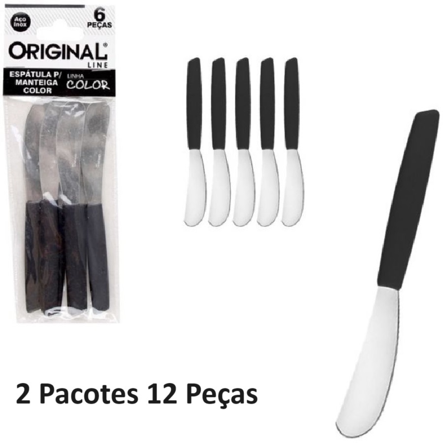 Kit Espátula 6 Unidades Inox Para Creme Manteiga Patê 14cm Preto Cabo Plástico