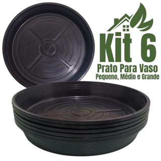 Kit 6 Prato De Vaso De Planta Coletor de Àgua Anti Dengue De Plástico Preto De Plástico Resistente Com Furos Para Vasos e Plantas Suspenso - Pequeno Médio e Grande - Vida Verde