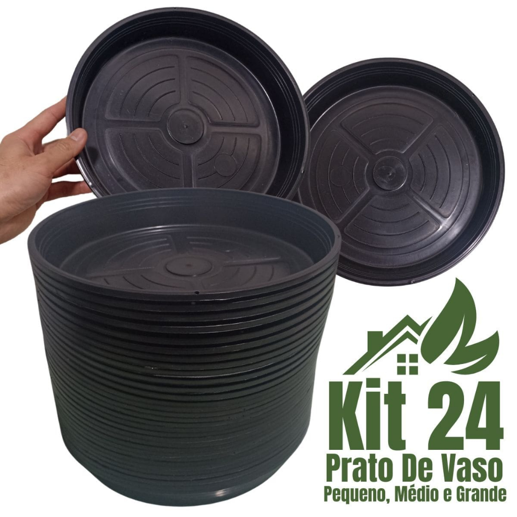Kit 24 Prato De Vaso De Planta Coletor de Àgua Plástico Preto Com Furos ...