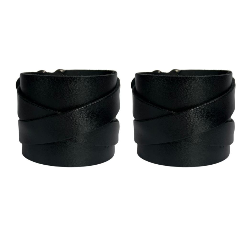 Par de Pulseira Bracelete Couro Legítimo Rústico Artesanal Fantasia Gladiador Medieval Punk Rock