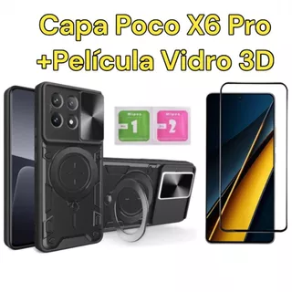 Capa Anti impacto Suporte 360 Proteção Para Xiaomi Poco X6 Pro 5G + Película Vidro 3d - Capinha Case