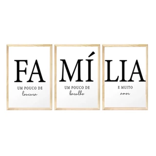 Kit 3 Quadros Decorativos para Sala Família Composição Trio Lar Amor