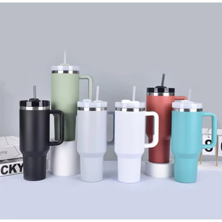 Copo Térmico Tipo Stanley Aço Inox Com Alça Canudo De Inox E Tampa 1.2L Cores Neutras e Mistas Copo da Virgínia Neymar